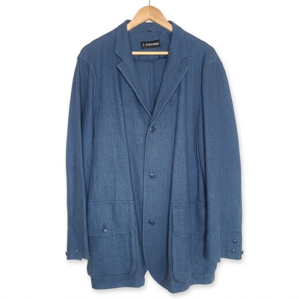 J. Peterman‎ Blue Textured Blazer Jacket 44 Coastal Grandad Travel Safari Chore